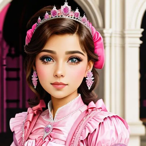 Prompt:  princess wearing pink, facial closeup