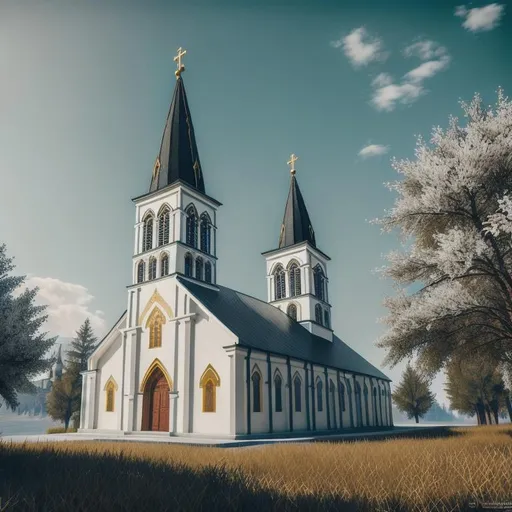 Prompt: A_masterpiece image of ((Christian Orthodox Church of Abkhazia)), high-detailed features of cultural design {(order), (axis), (proportions), (rhythm), (hierarchy), (datum), (aesthetics), (balance), (contrast), high quality of details, Ecclesiastic, high-end digital art}, Unreal Engine 5, Octane 3D HDR, Behance Cinema4D, CryEngine, ArtStation, UHD 128K resolution, lineart, depth increase, wide-angle view, volumetric lighting, zoom out, fit in frame, focus sharp, great background {(palm trees), (Black Sea shore), (Caucasus Mountains)}. 
