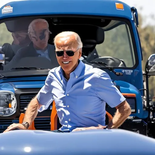 Prompt: Joe Biden sitting on a truck