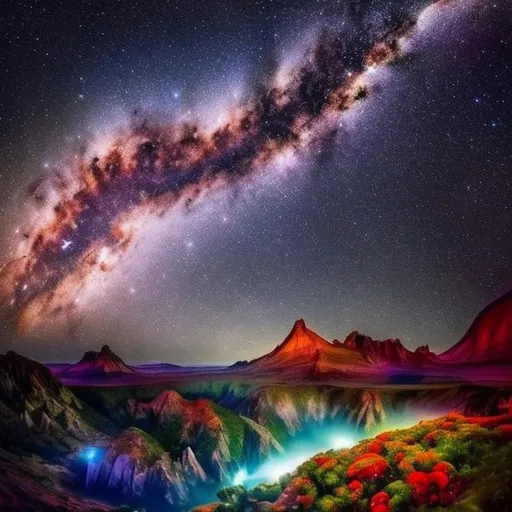 Prompt: Planet beautiful, plants, Milky-way at the sky