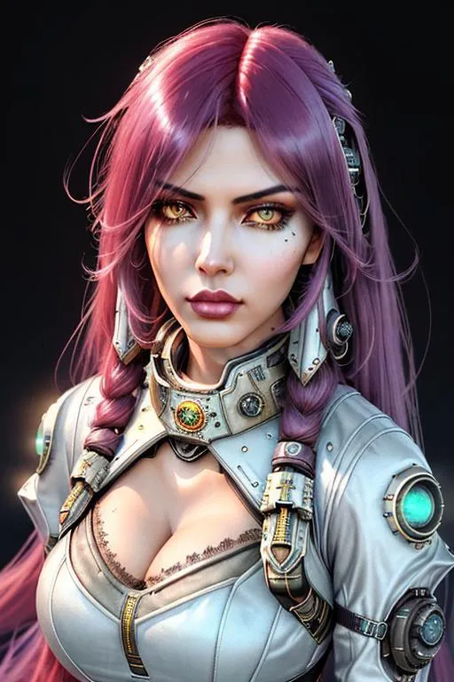 Prompt: Realistic futuristic dystopian landscape, heavy mist, at the edge of space, with a large time hole on the sky,

Depicting a female Steampunk PinUp style High Fantasy Time Guardian, an exquisite portrayal of an exotic Persian, gorgeous, slender, long random colored hair, ultra realistic young adult woman, in a feminine spacesuit and clear helmut, wearing a heavy iron collar,

Gorgeous perfectly detailed facial features, long legs, sumptuous perfect body, ultra pale, visible midriff,

Perfect studio lighting, perfect shading, Professional Photo Realistic Image, RAW, artstation, splash style dark fractal paint, contour, hyper detailed, intricately detailed, unreal engine, fantastical, intricate detail, steam screen, complimentary colors, fantasy concept art, 64k resolution, deviantart masterpiece, splash arts, ultra details, Ultra realistic, hi res, UHD, complete 3D rendering.