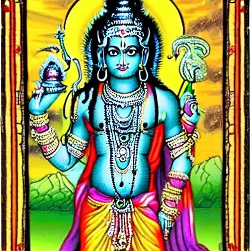 Prompt: Draw a picture of lord Vishnu in his most powerful form 