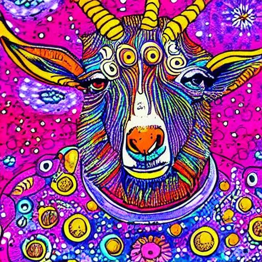 Prompt: psychedelic goat in space