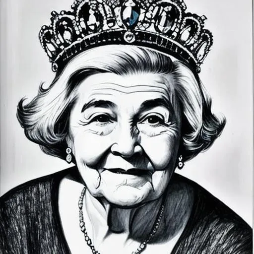 Prompt: A drawing of an older woman wearing a tiara