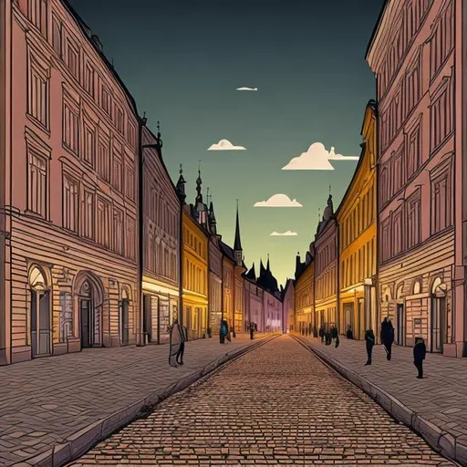 Prompt: high definition streets of Riga adobe illustration 