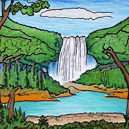 Beautiful Waterfall Drawing