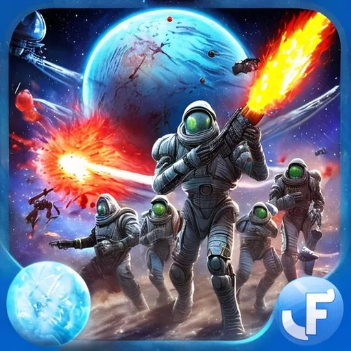 Prompt: huge space men war with aliens battle fire death explosions ice planet action 
