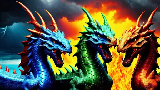 Prompt: Dragons in a group hug, intricately detailed, hyperrealistic, Hyper Detailed, Photorealistic, cool colors, deep color, thunderstorm, Fire, radiant, 8k resolution