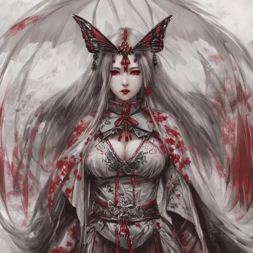Prompt: Concept art painting of twin sister tied with red blood rope fatal frame crimson butterfly forbidden ritual, horror, Japanese Horror, Twin sister kills the other,