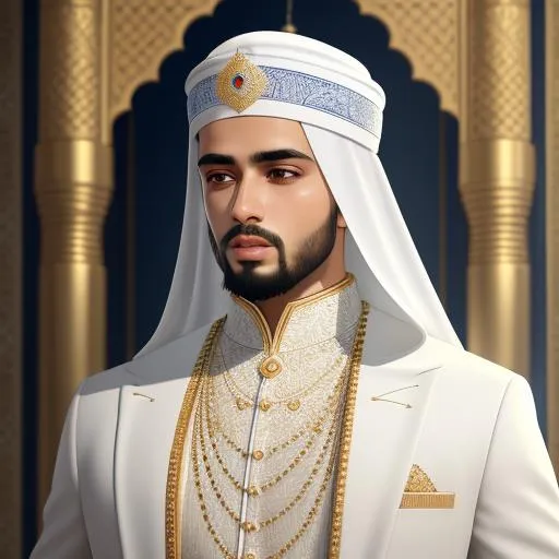 Prompt: Muslim king boy in muslim cap, Repeatable, white clothes, Peppered Dress, processional studio, highly detailed, perfect composition, hyperrealistic, super detailed, 8k, high quality, Splash art, front, epic Instagram, artstation, hyperdetailed intricately detailed, unreal engine, intricate detail, complementary colors, 8k, heavy strokes,