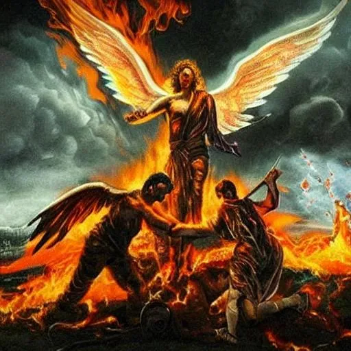 Prompt: the apocolypse with fire and angels