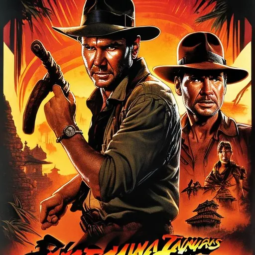 Prompt: Indiana Jones and the curse pf the samurai poster