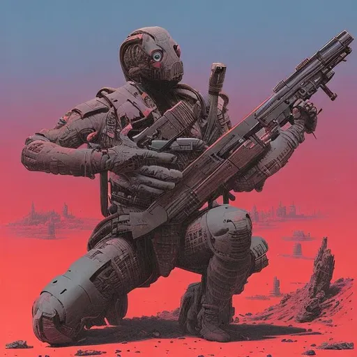 Prompt: Marvel commic book hero with two shotguns in style of zdzislaw beksinski