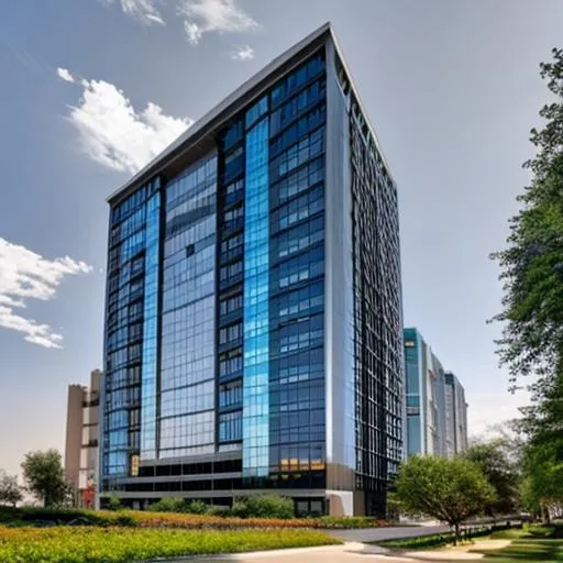 Prompt: 10-story office building in Tehran with stone