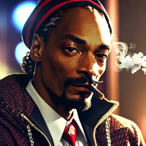 Prompt: Snoop Dogg, smoking a prerolled joint from the mouth, super high of drugs, weed, Professional, Highly Detailed, Hyperrealistic, sharp focus, Professional, UHD, HDR, 8K, Render, HD, Trending on ArtStation, close up, bokeh, outdoor, 
