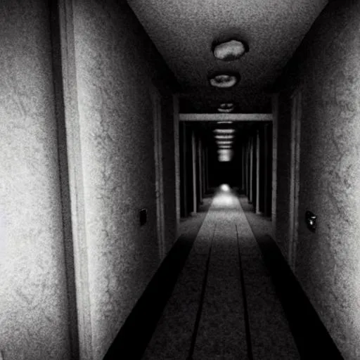 Prompt: a terrifying creature following you down a hallway