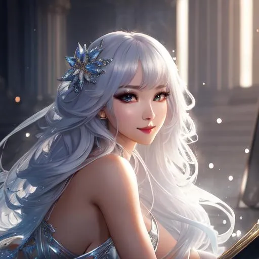 Prompt: splash art, by Greg rutkowski, hyper detailed perfect face,

beautiful kpop idol sitting, hyperdetailed cute face, full body, long legs, perfect body,

high-resolution cute face, perfect proportions,smiling, intricate hyperdetailed hair, light makeup, sparkling, highly detailed, intricate hyperdetailed shining eyes,  

Elegant, ethereal, graceful,

HDR, UHD, high res, 64k, cinematic lighting, special effects, hd octane render, professional photograph, studio lighting, trending on artstation