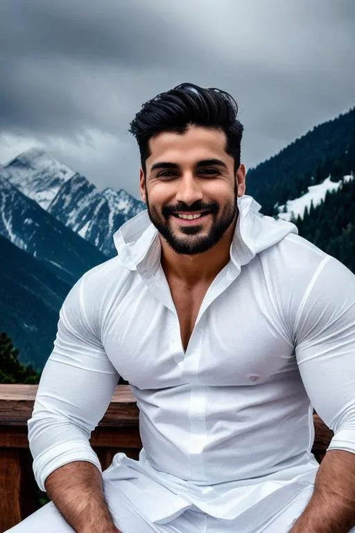 Prompt: a scene of "closed eyes, meditation, lost in god","blissful delhi hyperreal handsome muscle boy", hyperreal stormy snow mountain", smile,  white kameez, detailed, hyperreal, sitting, arena, perfect composition, hyperrealistic, super detailed, 8k, high quality, trending art, trending on artstation, sharp focus, studio photo, intricate details, highly detailed, by greg rutkowski
