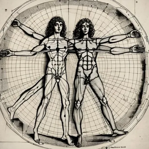 Prompt: vitruvian man woman