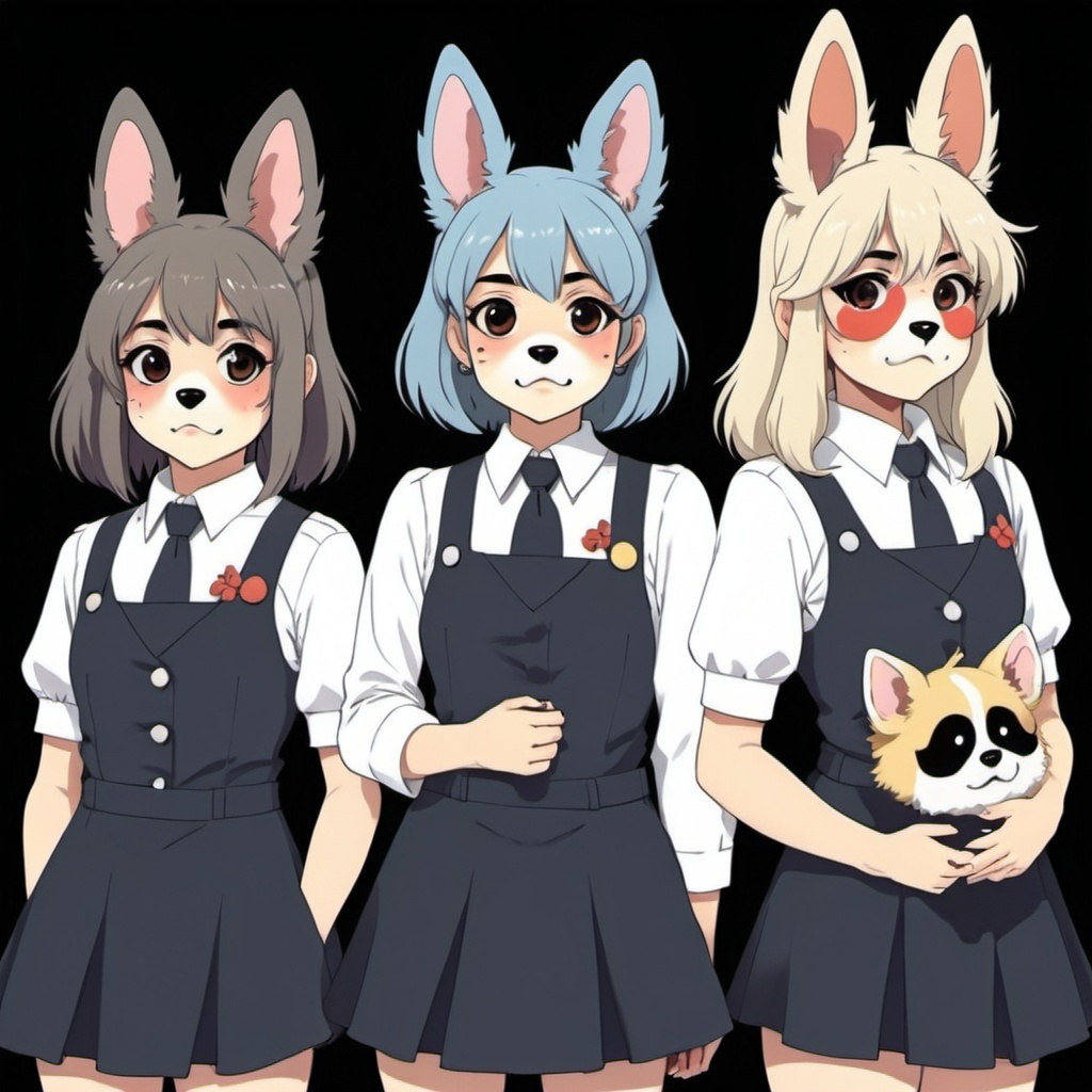 Ghibli 2D anime style. A demented girl band of lesbi...