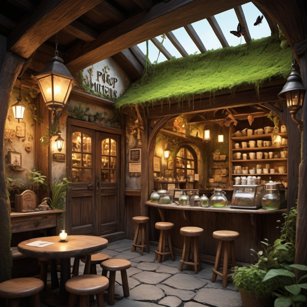 Fantasy Tea Merchant Create a fantasy art depiction of the Bug Bitten Tea...