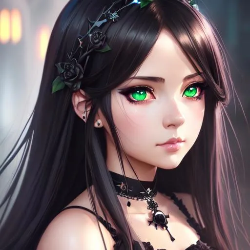 Prompt: 1 girl, hyper realistic dark color masterpiece, full body , gothic , beautiful, pretty, kawaii anime girl, skulls , spark green eyes ,hyperrealistic watercolor masterpiece, smooth soft skin, big quiet eyes, beautiful fluffy volume hair, symmetrical, anime wide eyes, soft lighting, detailed face, wlop, rossdraws, concept art, digital painting, looking away from camera, gold hair , two pony tail  , holding on her hand  a book

background with skulls , glowing butterflies and fireflies , medieval style ,
dressed in dark colors with silver chains and gothic accesories ,
hyper realistic masterpiece, highly contrast dark color  mix, sharp focus, digital painting, dark mix art, digital art, clean art, professional, contrast color, contrast, colorful, rich deep color, studio lighting, dynamic light, deliberate, concept art, highly contrast light, strong back light, hyper detailed, super detailed, render, CGI winning award, hyper realistic, ultra realistic, UHD, HDR, 64K, RPG, inspired by wlop, UHD render, HDR render
