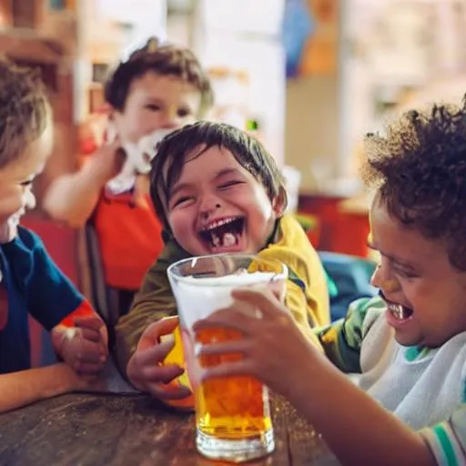 Prompt: Children playing with beer