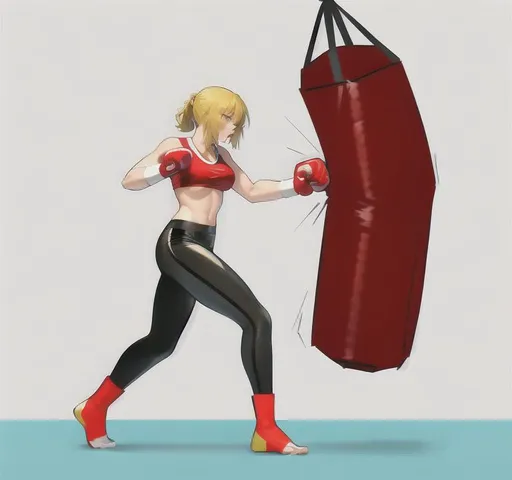 Prompt: punching bag punching, high quality, punching bag,Best quality, tall girl, (punching bag:1.2), master piece, leggings , muscle, blood, punching bag, latex ,ultra detailed, realistic, 4k, fight punching, open finger gloves ,anime style,punching fighting, beauty girl, pretty ,detailed face, punching bag smash , feet