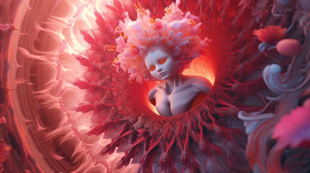 Prompt: close up cupido emerge from the whirpool of mandelbrot of love