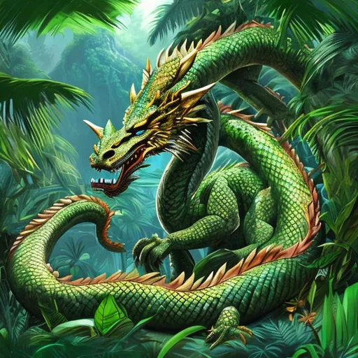 Prompt: jungle dragon, digital art

