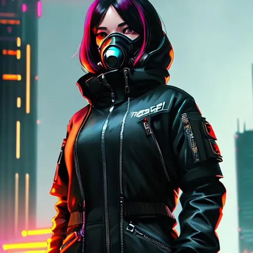 lady assassin wearing cyberpunk streetwear, detailed