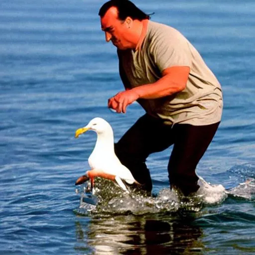 Prompt: Steven Seagal riding a Seagull