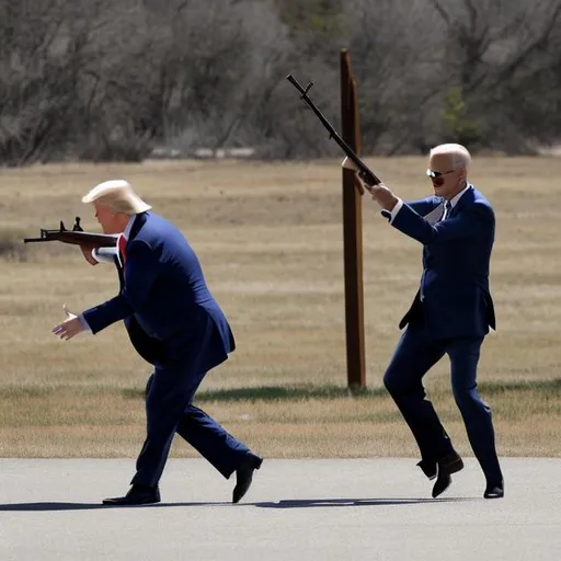 Prompt: Joe Biden shoots trump with AK-47


