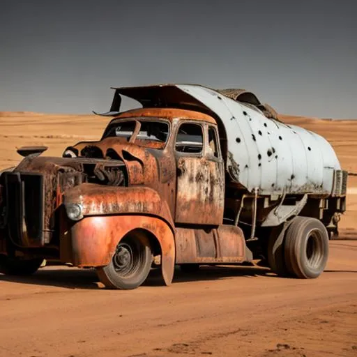 Prompt: mad max rusty 1950's semi truck