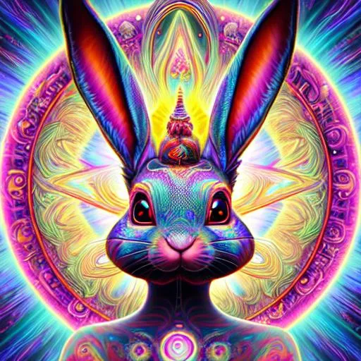 portrait ultra dimensional rabbit with long ears, en... | OpenArt