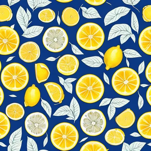 a seamless repeating pattern of lemons against a bla...