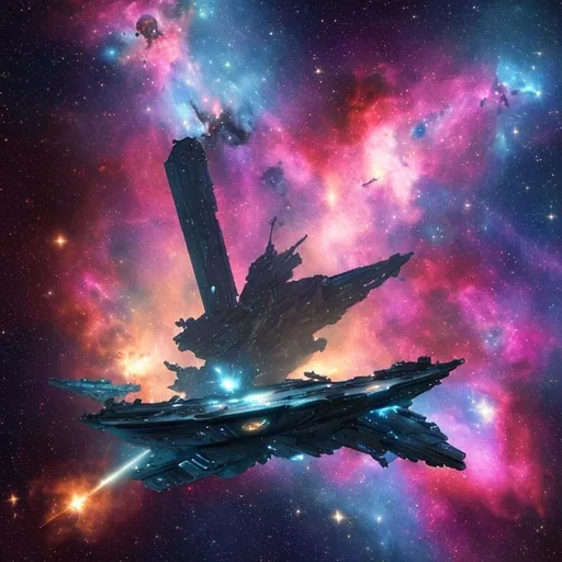 Prompt: A star ship lost in a nebula
