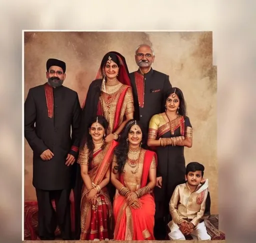 Prompt: A Indian family of 4 member add gone father to make a perfect family photo 