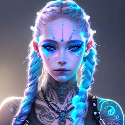 Warrior princess, white long hair, beautiful simetri