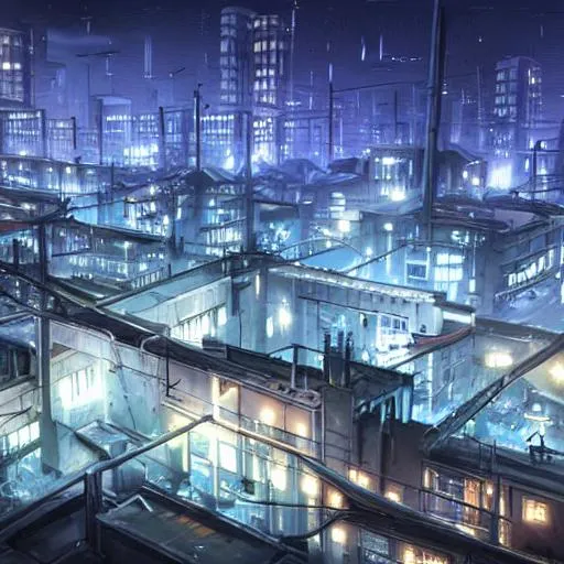 Prompt: An abandoned cyber city at night
