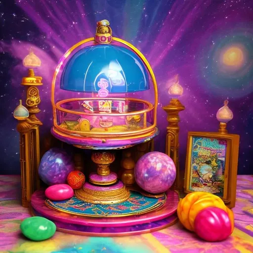 Prompt: Fortune teller diorama in the style of Lisa frank