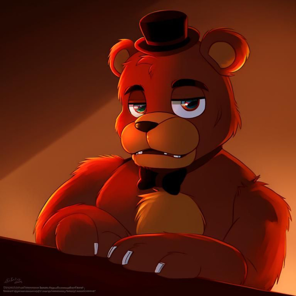 Japanese-style illustration of freddy fazbear on Craiyon