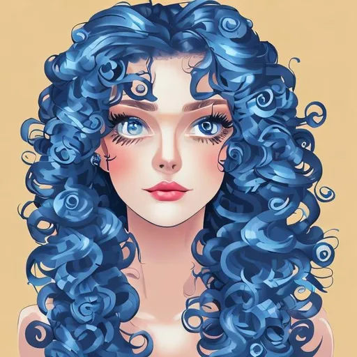 Prompt: Lady all in blue, Long curly hair, sapphire blue eyes, face front, blue fashion


