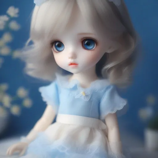 Prompt: (ultra high quality) lushill style, 10000000K UFHD clear and High resolution, high quality digital art, BJD doll with sad eyes, sadness cute doll illustration, creepy visual, cute and lovely visual, depressed_sadness, cute rebellious doll, soft skin, a profound feeling, soft backlight, bright blue eyes, waist up portrait, sharp focus eyes, porcelain