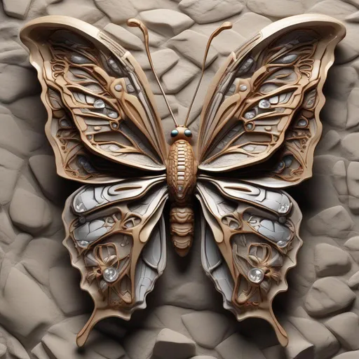 Prompt: 3D Masterpiece of Insanely Detailed Hyperrealistic Stone Butterfly Figurine