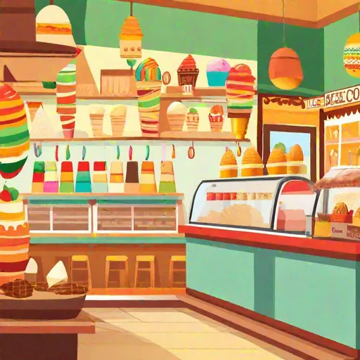 Prompt: mexican ice cream shop vector inside 16:9
