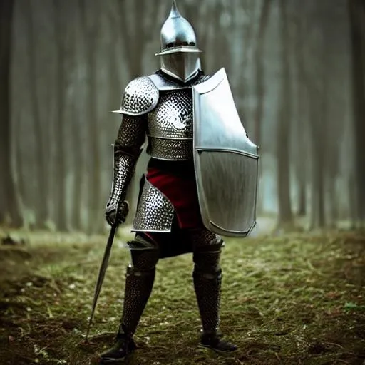 Prompt:  evil knight in full plate armour with sword and shield king arthur lancelot moredred high definiation 8k ultra fine details sharp focus ambient lighting natural background anatomically correct hyper realistic sharp focus dark snowy woods
