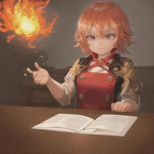 Prompt: fire on the table