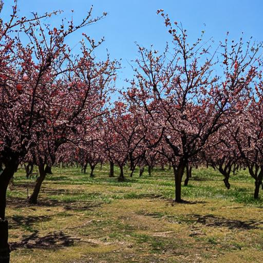 a cherry orchard at high noon, dry, realistic, beaut... | OpenArt