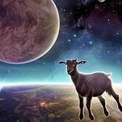 Prompt: A goat in space sci-fi passing earth